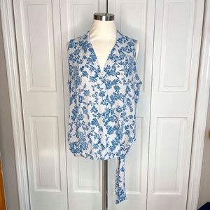 LOFT floral faux wrap tank top with side tie